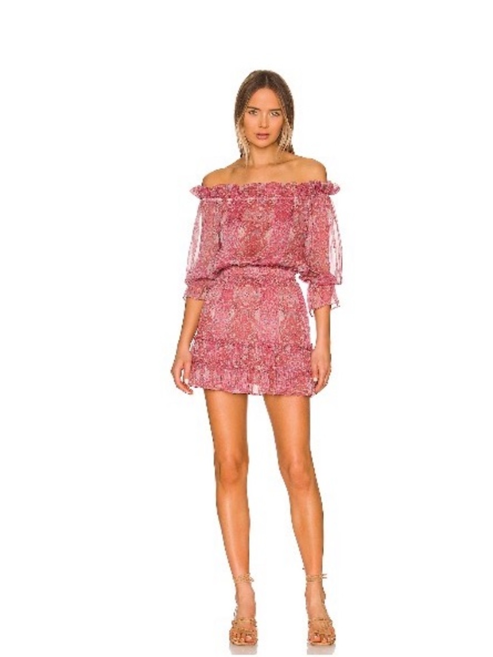 Misa Los Angeles Rose-Pink Floral Off-Shoulder Mini Dress
